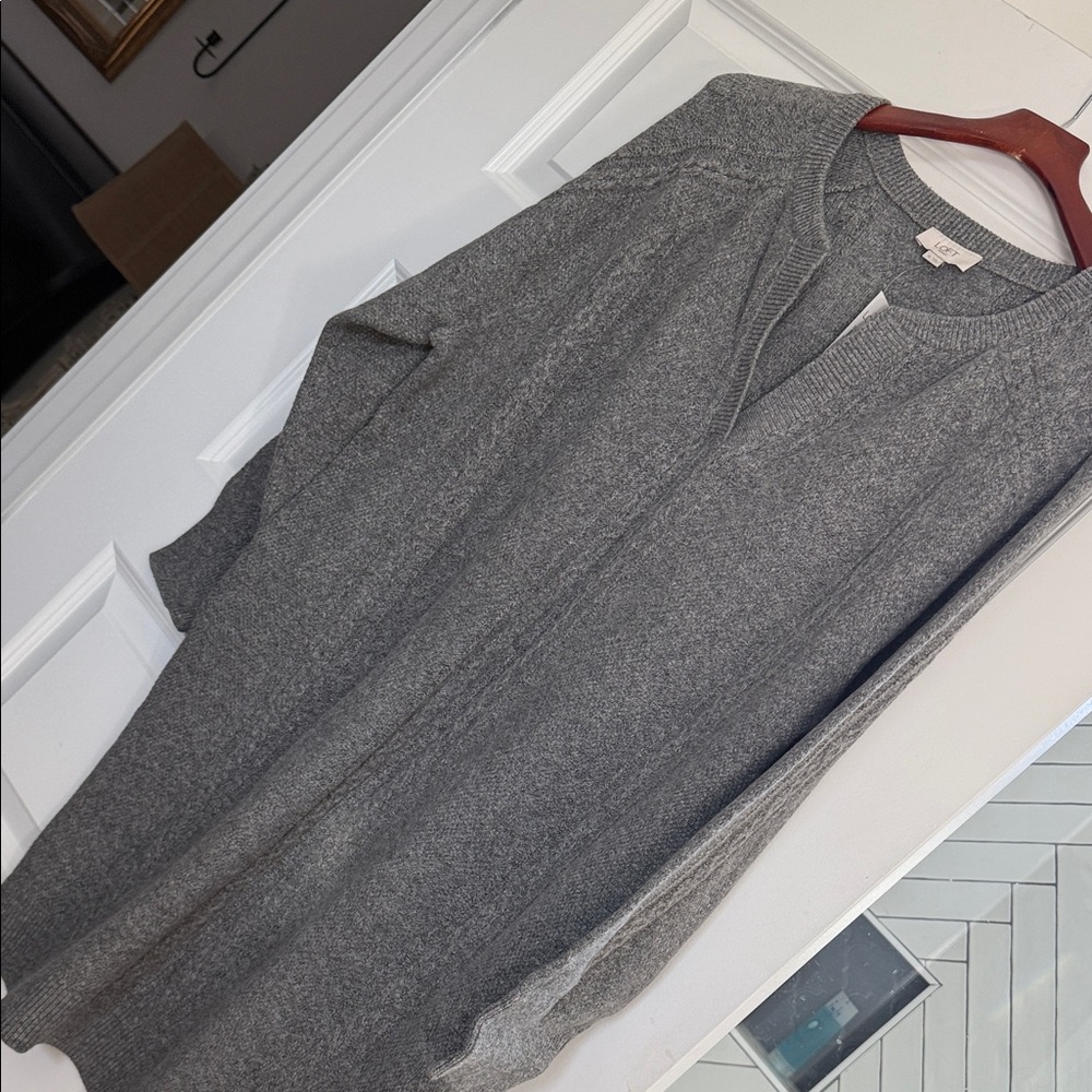 J. Jill Women's Gray Sweater Dress/Tunic Top w/ slit neck & cable knit detail